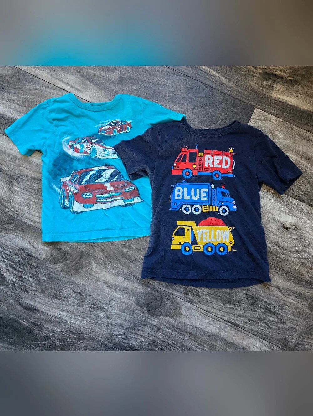 The Children's Place Navy & Teal Short Sleeve Tees with Vehicle Graphics